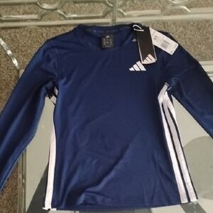 Adidas Navy Long Sleeve Top with White Stripes